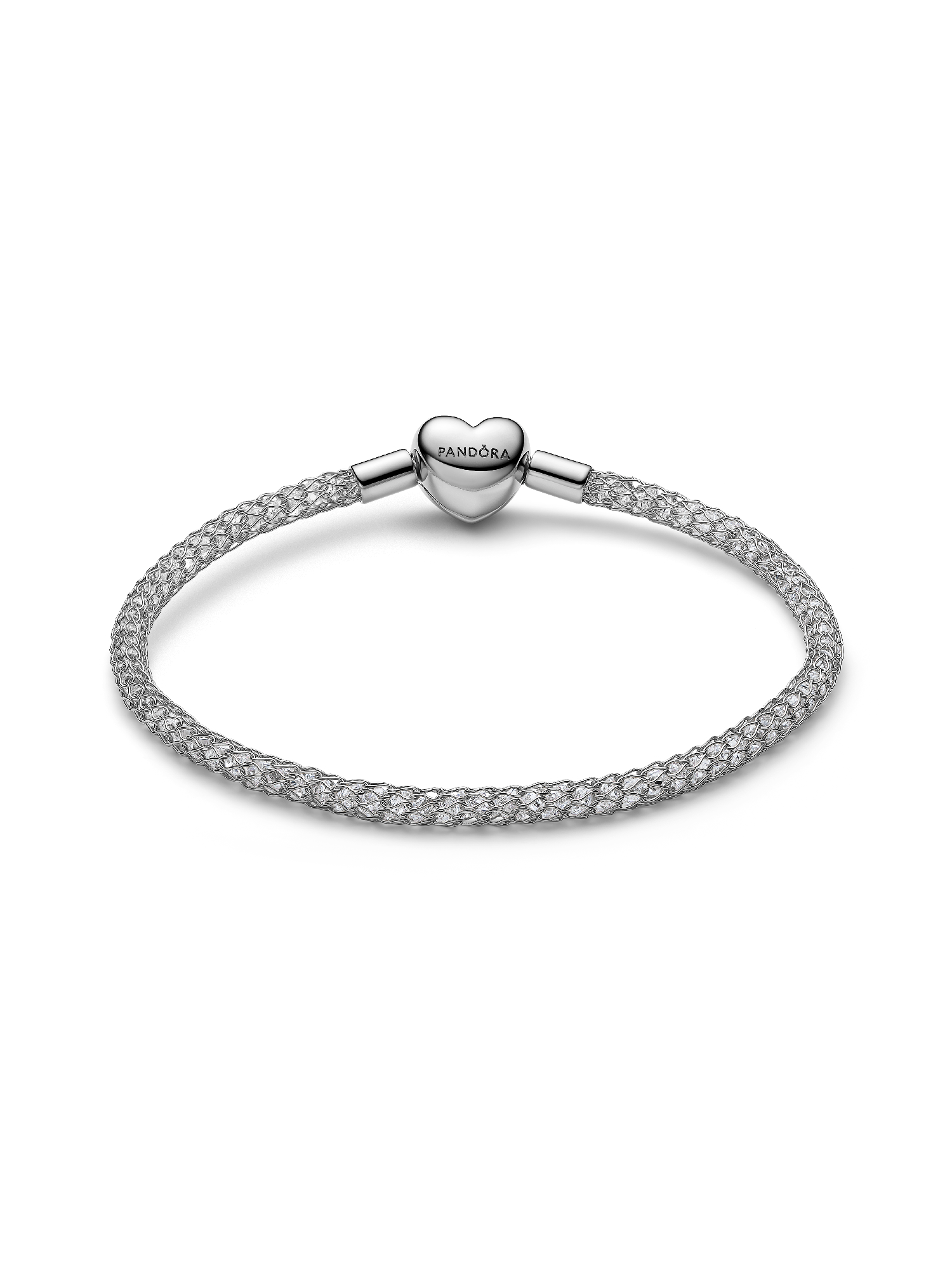Heart Clasp Sparkling Mesh Bracelet, Platinum Plated