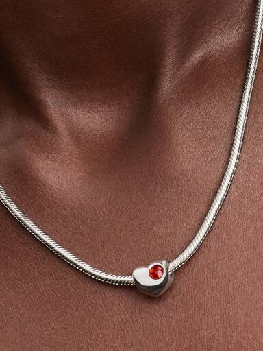 Engravable January Red Stone Heart Charm