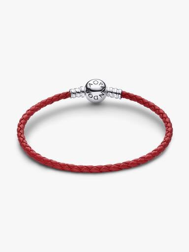 Bracelet en cuir tressé rouge