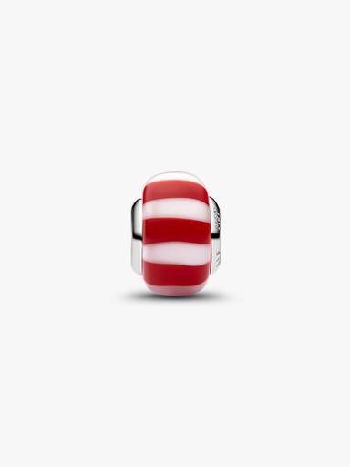 Red Peppermint Murano Glass Charm, Platinum Plated