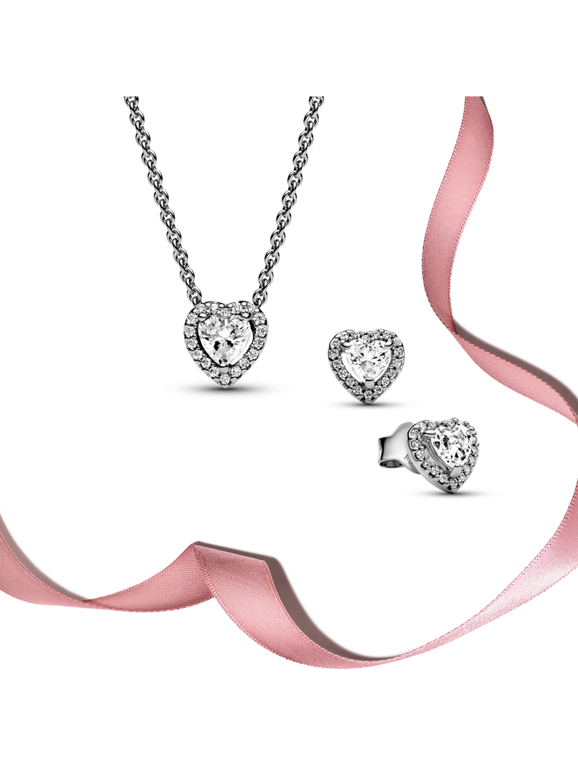 Silver Elevated Heart Jewelry Gift Set