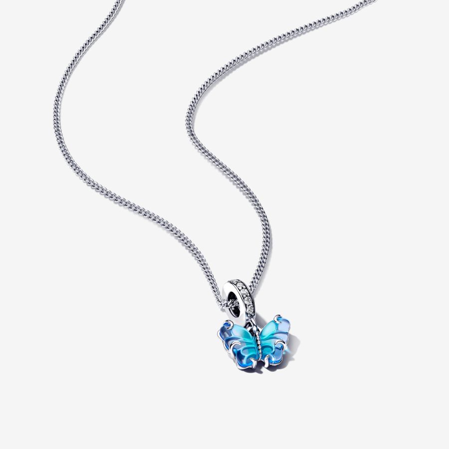 Parure de collier papillon en verre de Murano bleu image number 0