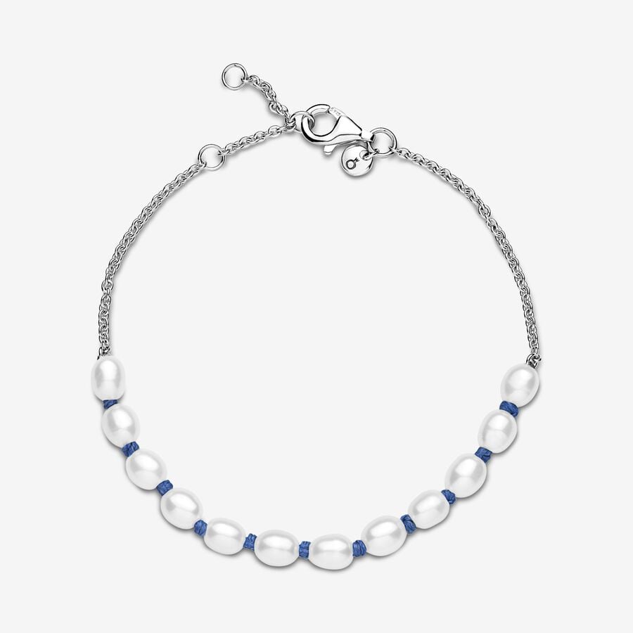 FINAL SALE - Treated Freshwater Cultured Pearl Blue Cord Chain Bracelet ...