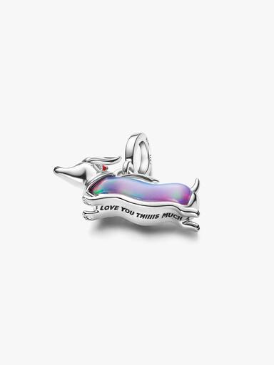 Charm-pendentif Teckel de Noël plaqué au platine