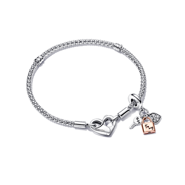 Ensemble de charm-pendentif triple et bracelet à chaîne cloutée Pandora Moments