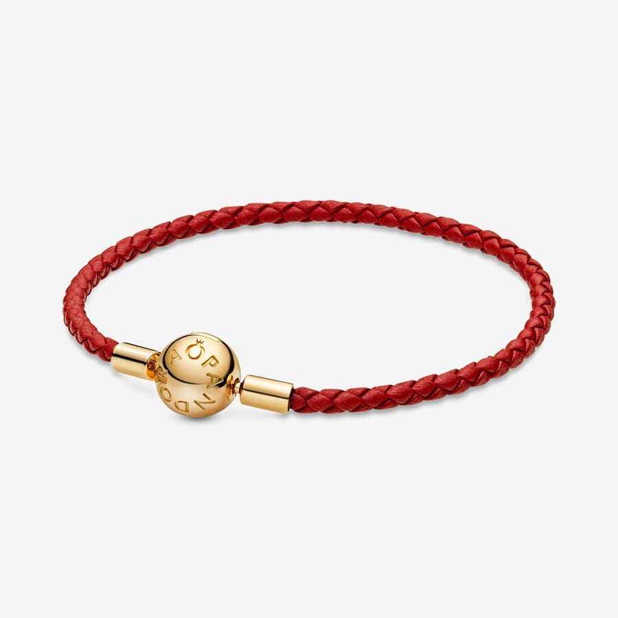 Bracelet en cuir tissé rouge Pandora Moments image number 0