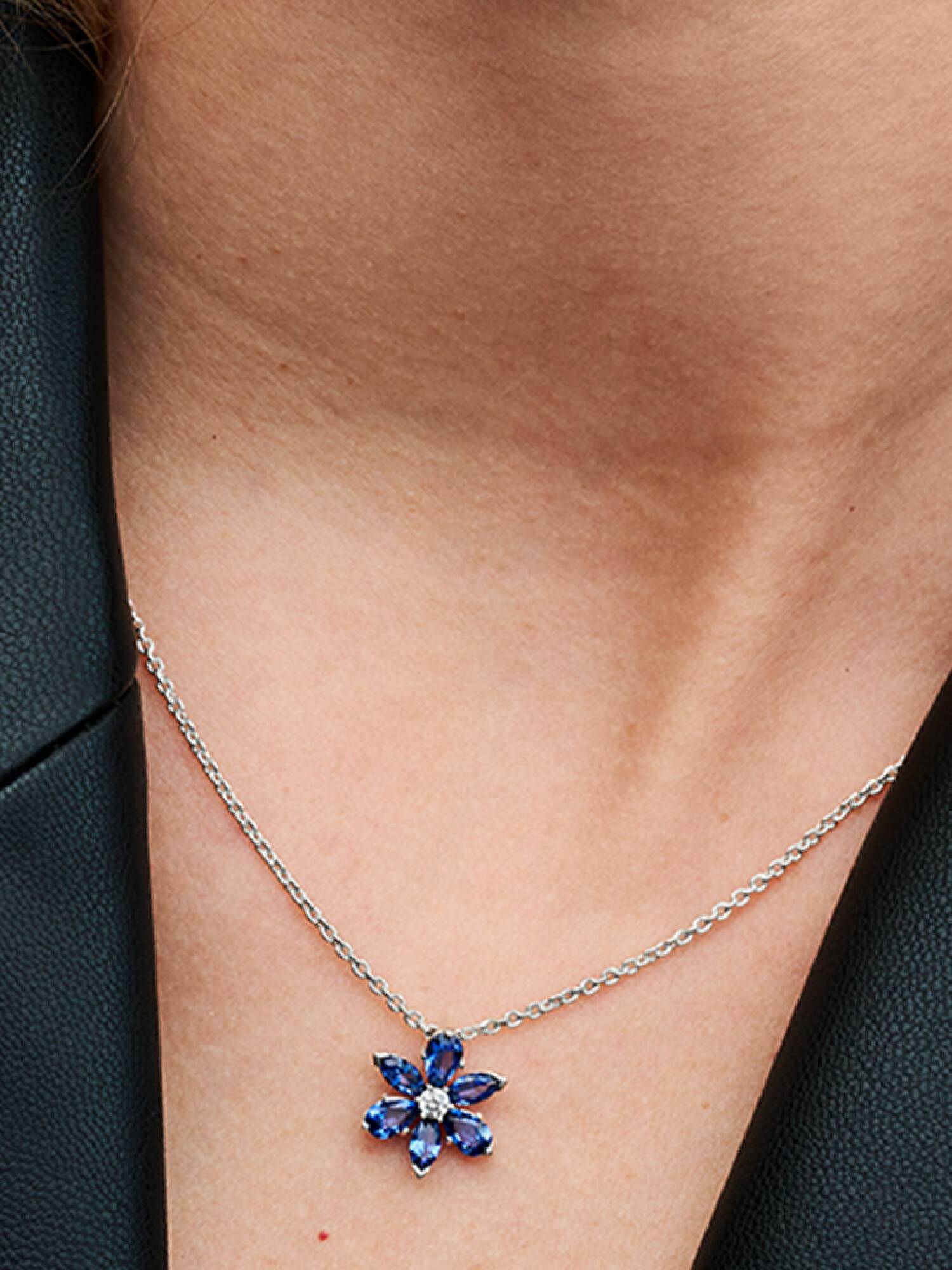 Collier à pendentif Herbier bleu scintillant