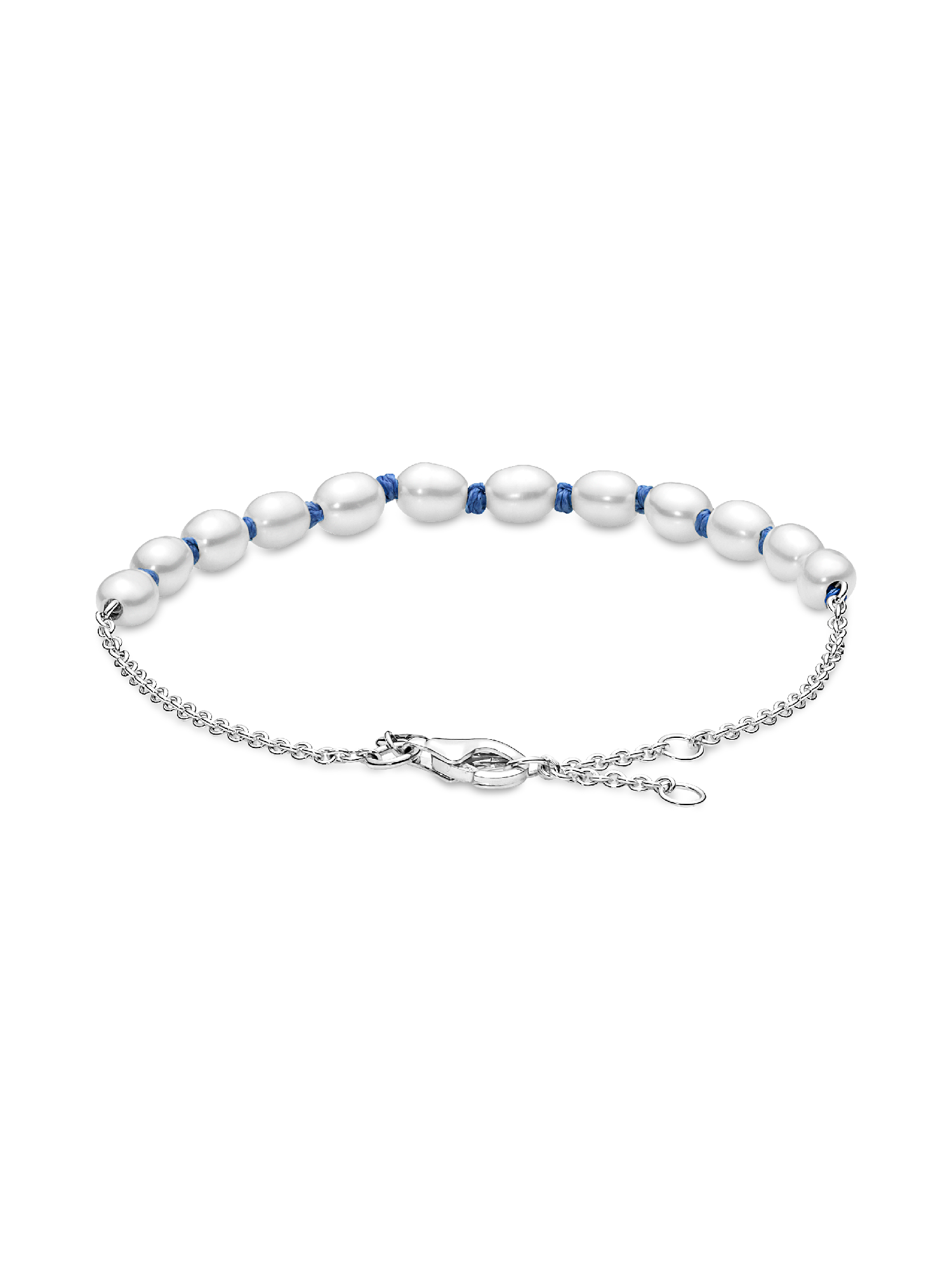 Treated Freshwater Cultured Pearl Blue Cord Chain Bracelet
