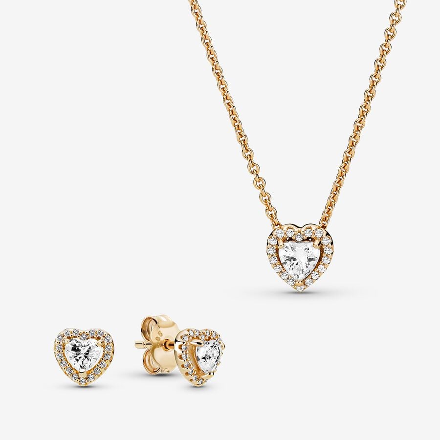 Elevated Hearts of Gold Necklace and Earring Set image number 0
