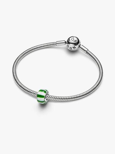 Green Peppermint Murano Glass Charm, Platinum Plated