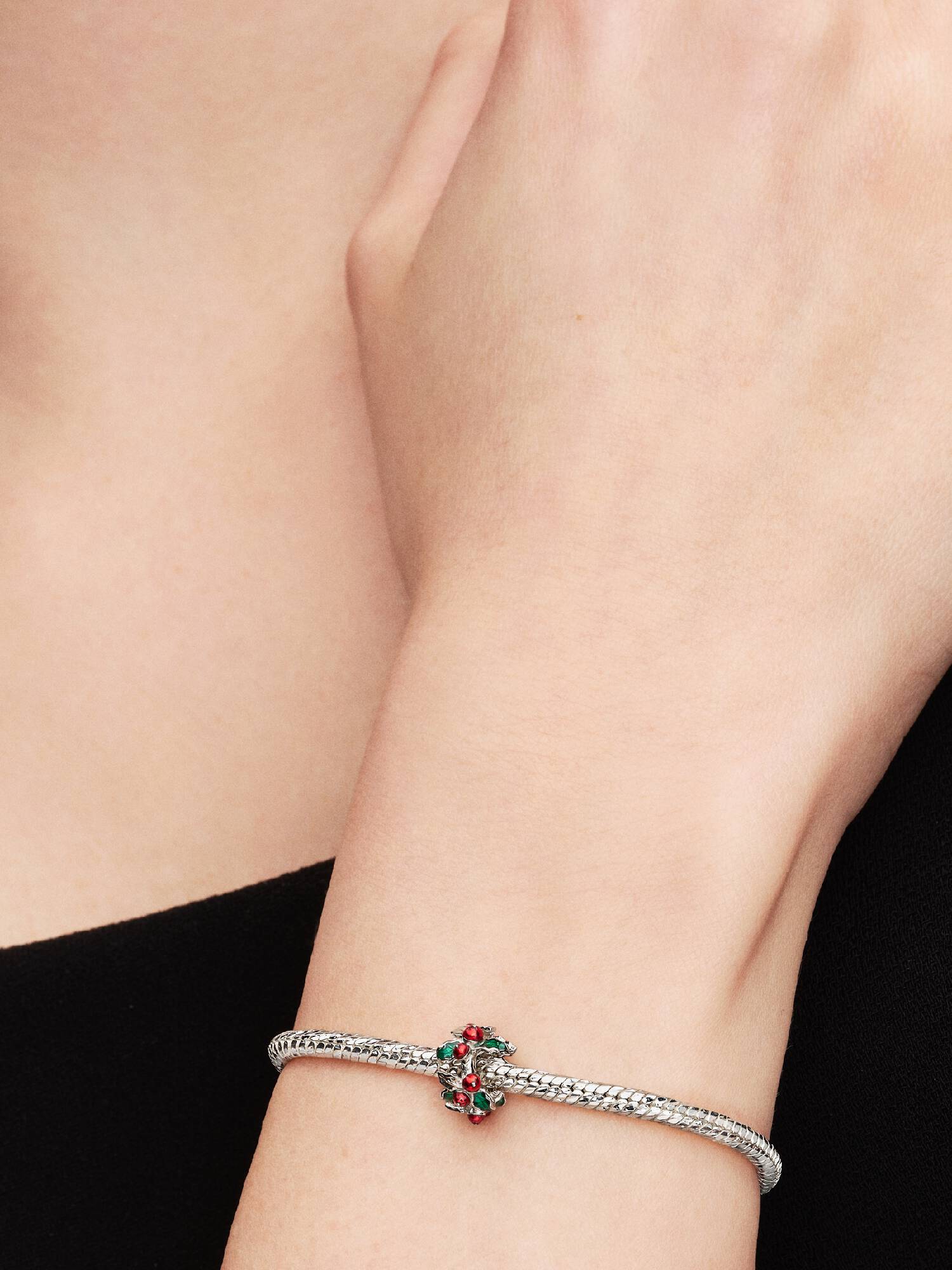 Christmas Holly Charm, Platinum Plated
