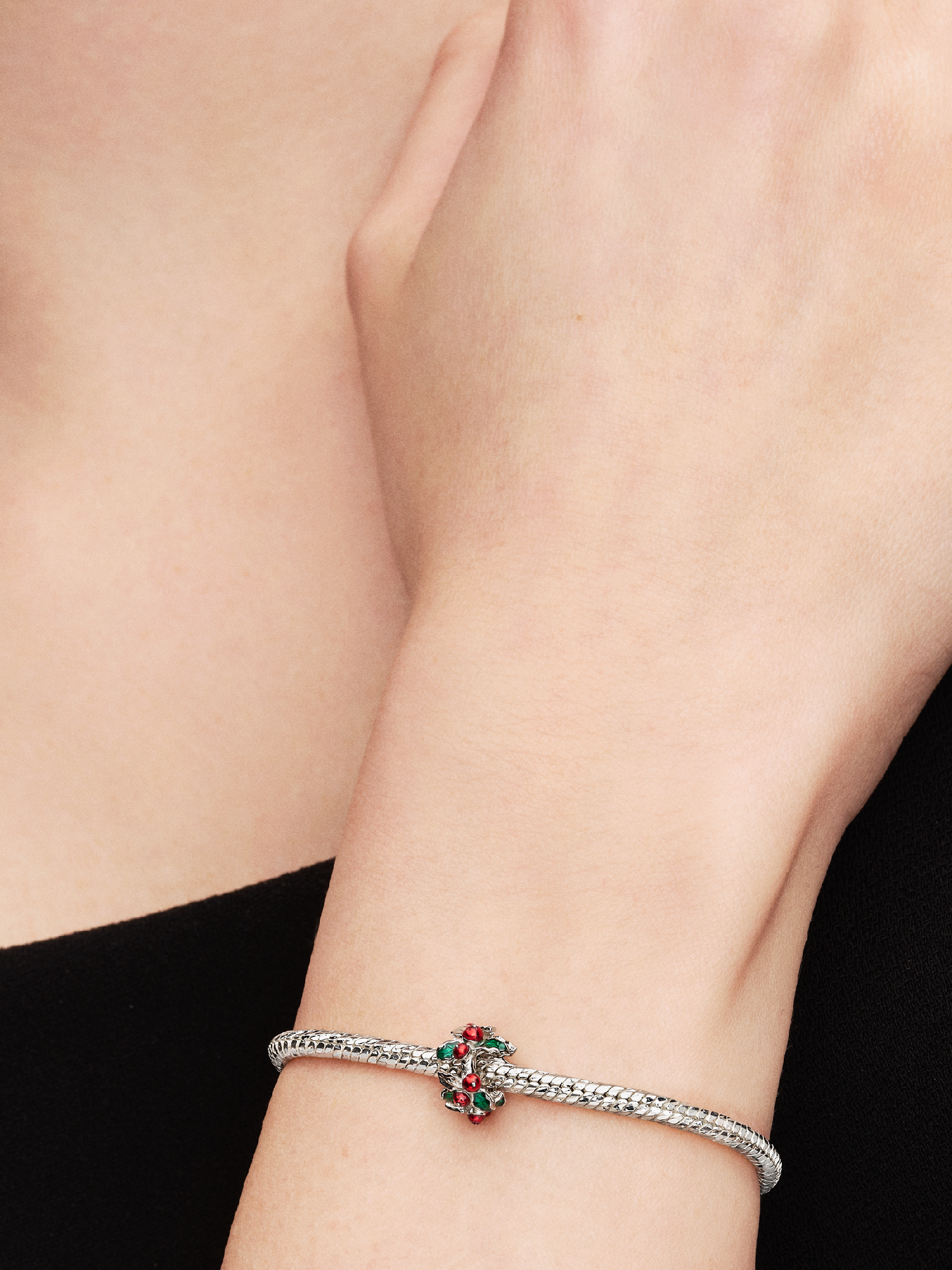 Christmas Holly Charm, Platinum Plated