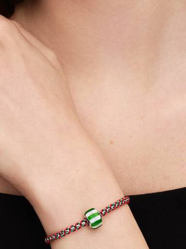 Green Peppermint Murano Glass Charm, Platinum Plated