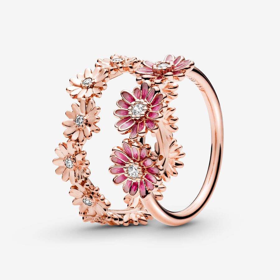 Pandora Rose ensemble d'anneaux de marguerite étincelants image number 0
