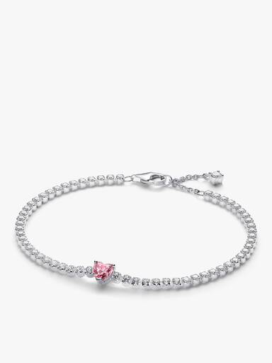 Ensemble de bracelet et boucles d'oreilles Coeur rose scintillant