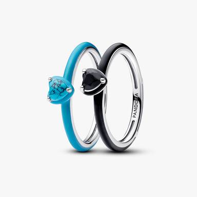 Turquoise & Black Chakra Heart Ring Set