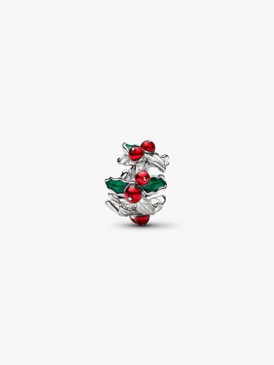 Christmas Holly Charm, Platinum Plated