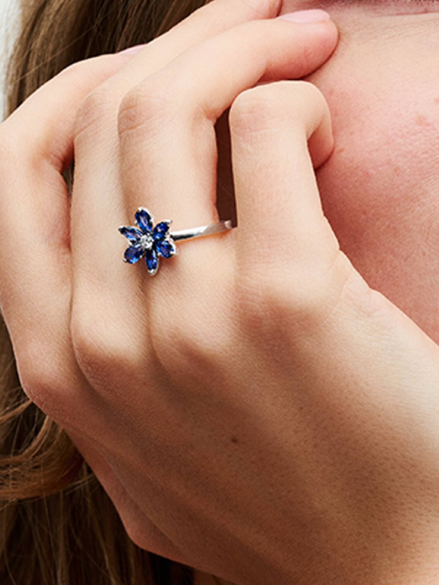 Sparkling Blue Herbarium Cluster Ring