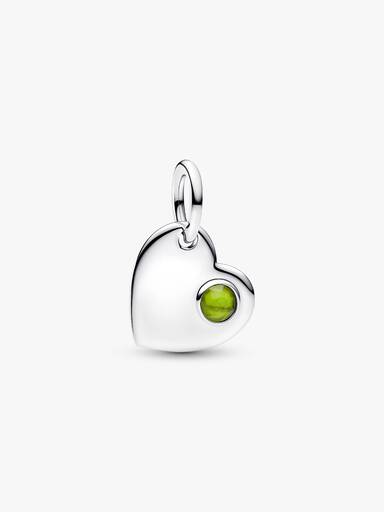 Charm-pendentif gravable Cœur avec pierre vert printemps d’août