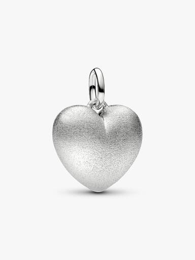 Matte Puffy Heart Dangle Charm, Platinum Plated
