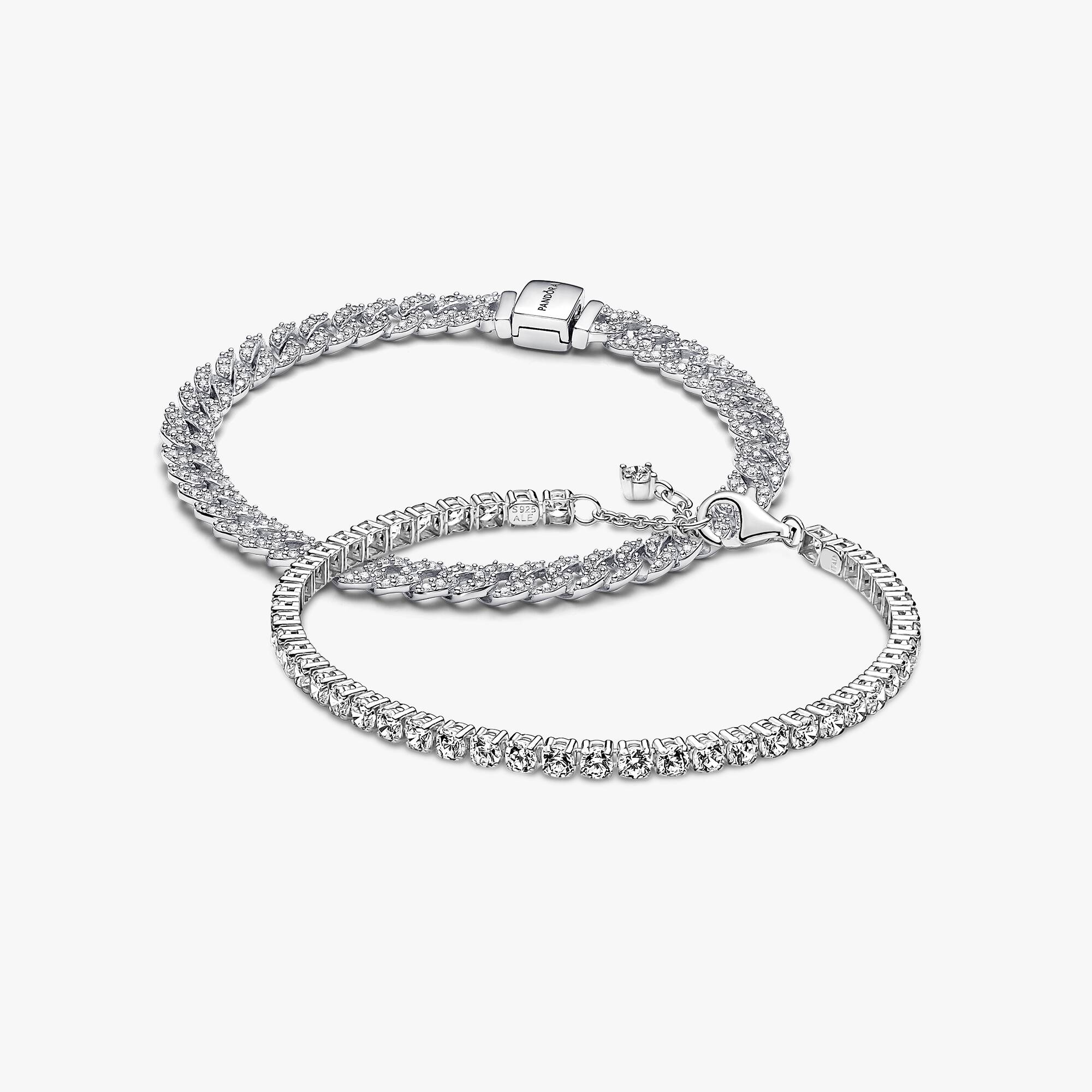 Sparkling Tennis & Cuban Chain Bracelet Stack