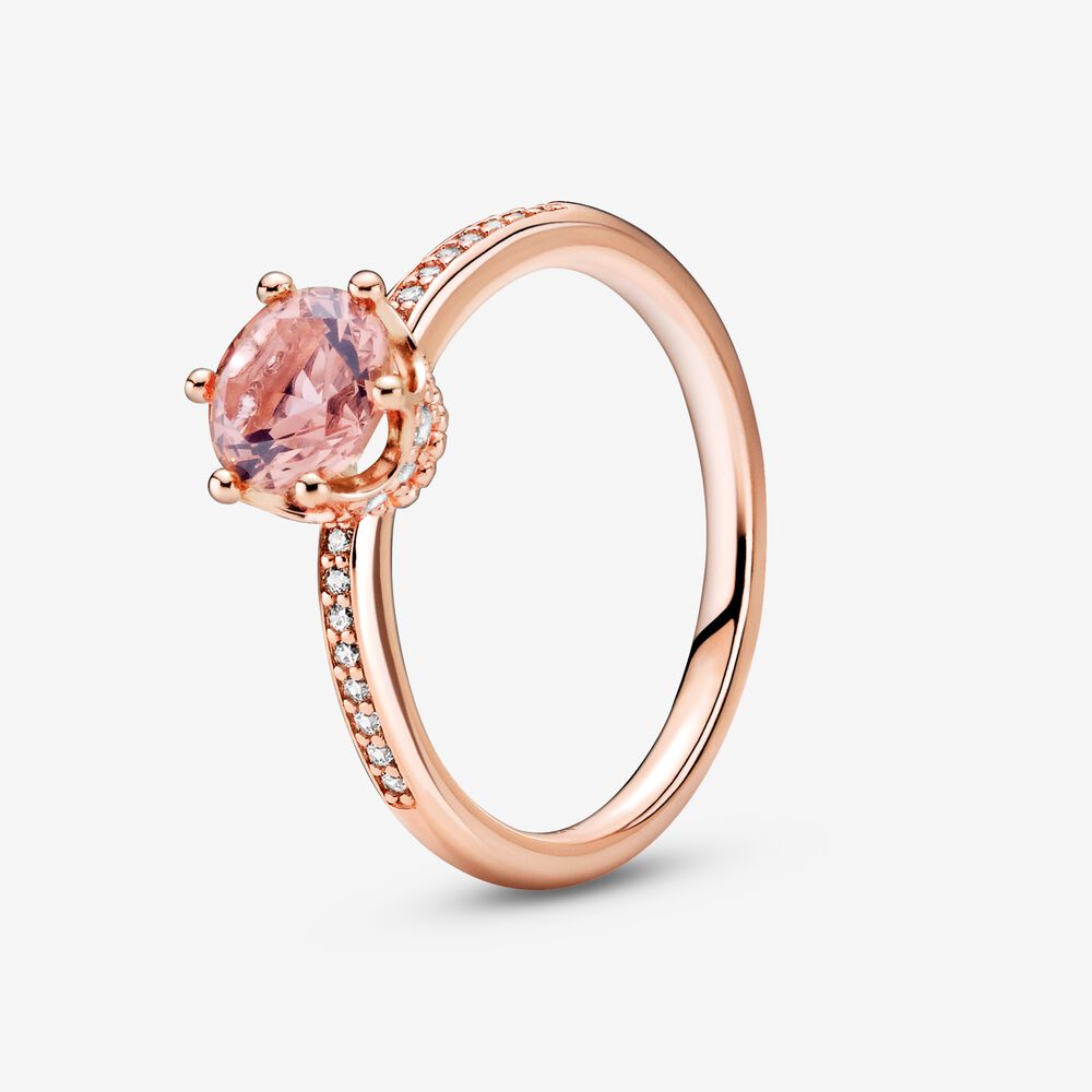 Pink Sparkling Crown Solitaire Ring | Rose gold plated | Pandora Canada