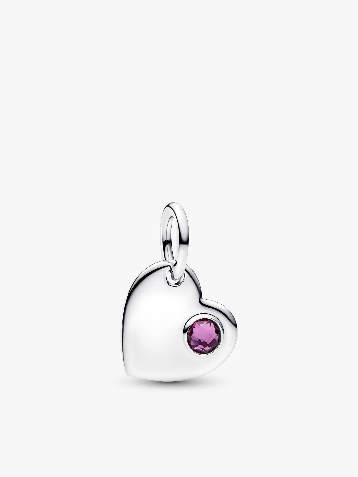 February Engravable Heart Purple Stone Heart Dangle Charm