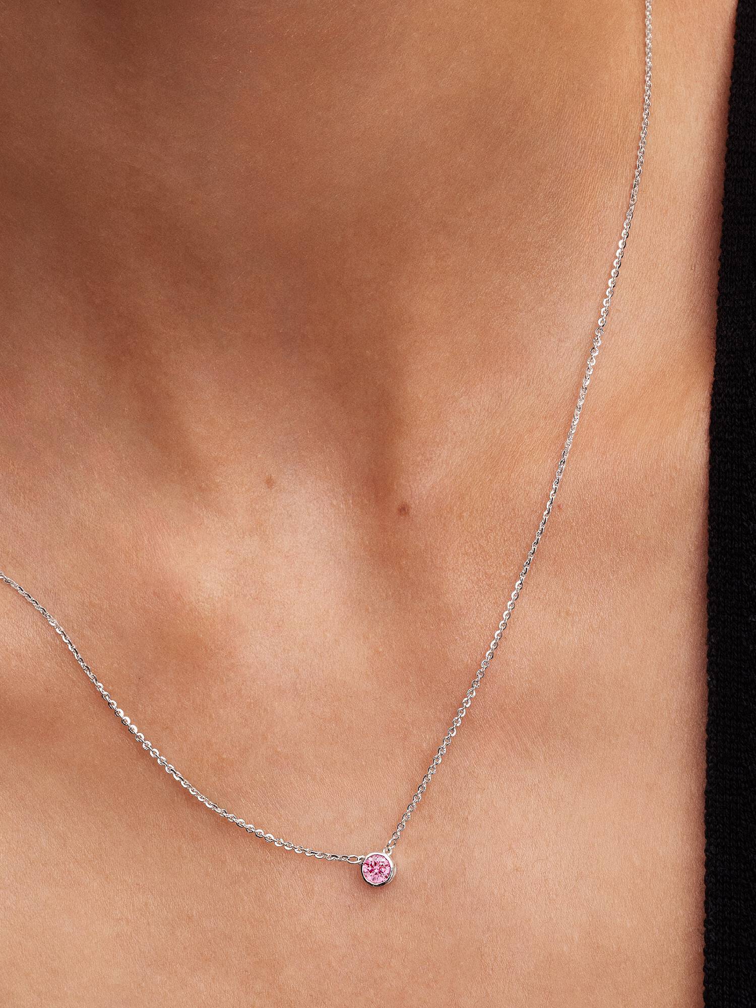 Collier à pendentif en argent sterling avec diamant rose créé en laboratoire au serti clos Pandora Era