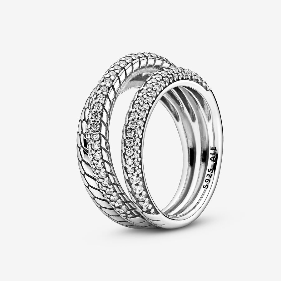 FINAL SALE - Triple Band Pavé Snake Chain Pattern Ring image number 0