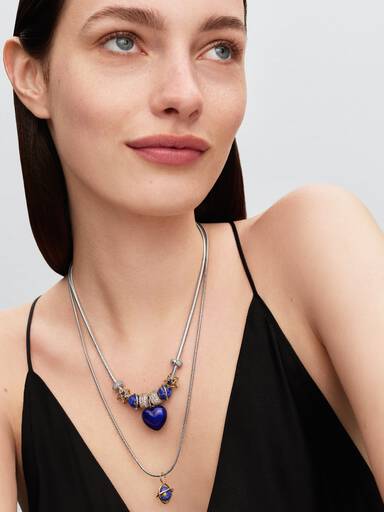 Blue Puffy Heart Dangle Charm, Platinum Plated