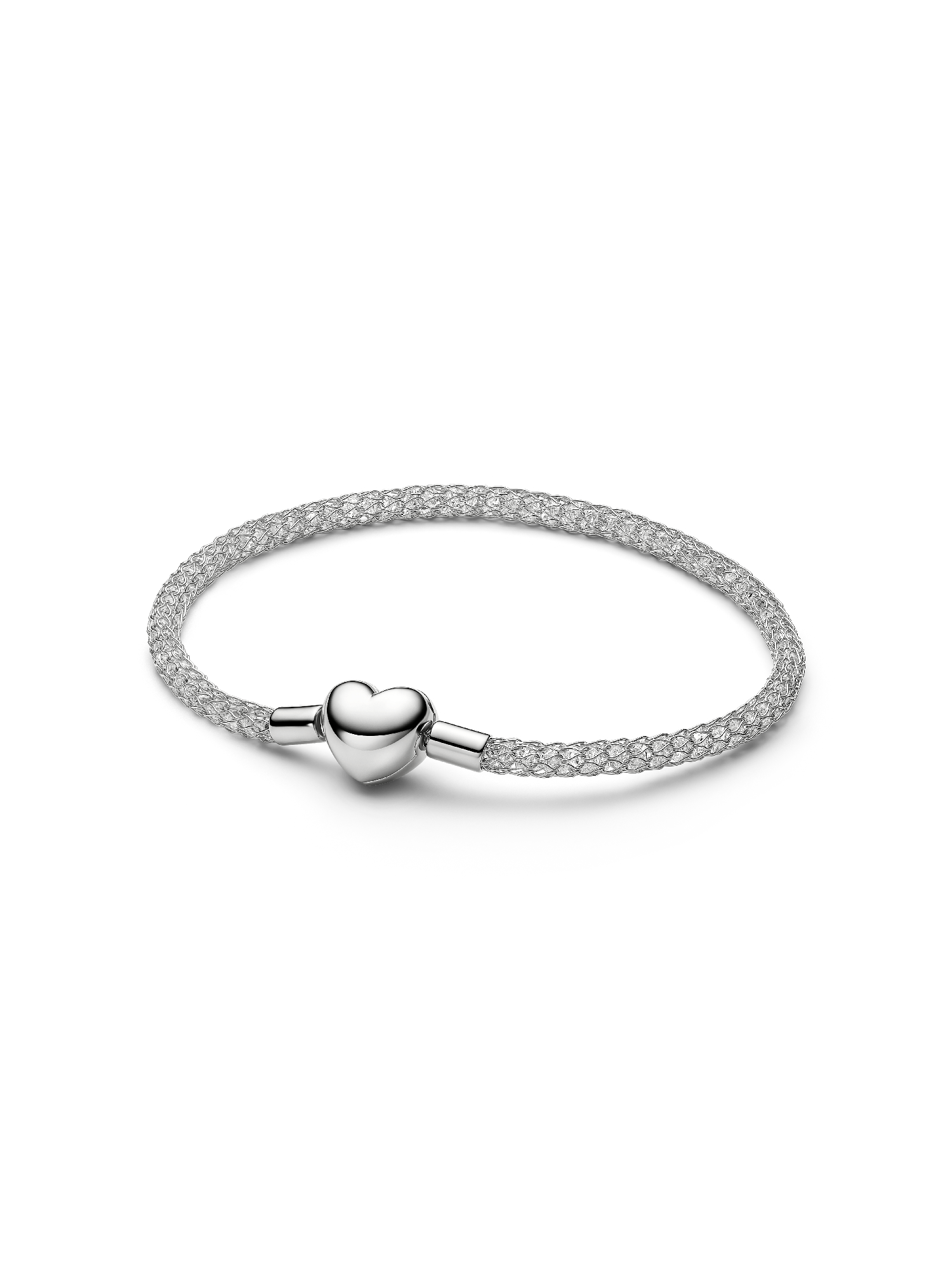 Heart Clasp Sparkling Mesh Bracelet, Platinum Plated