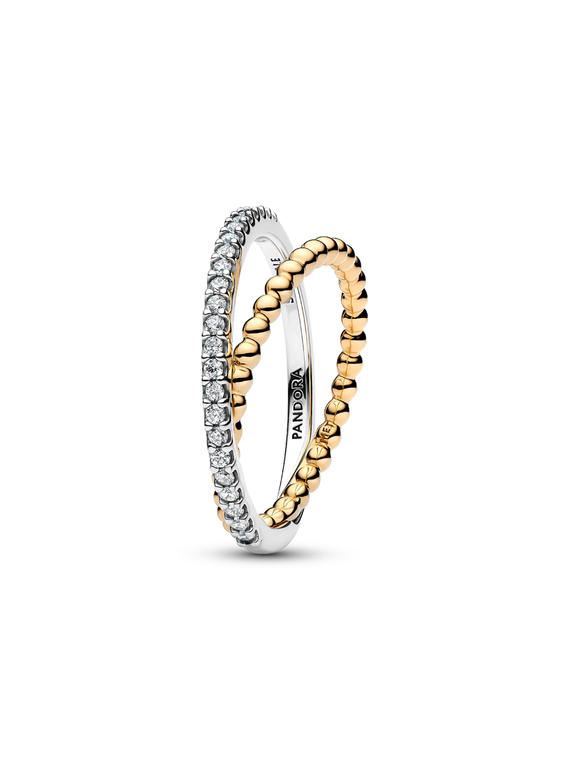 Crossover Beads & Pavé Double Band Ring