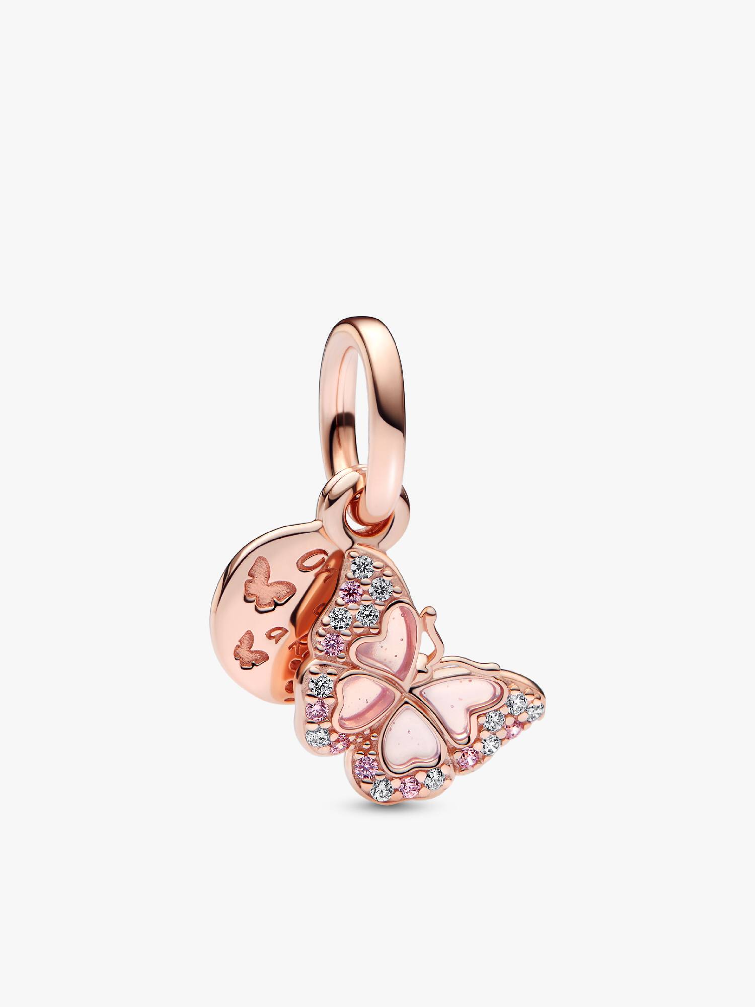 Charm-pendentif double Papillon rose et citation