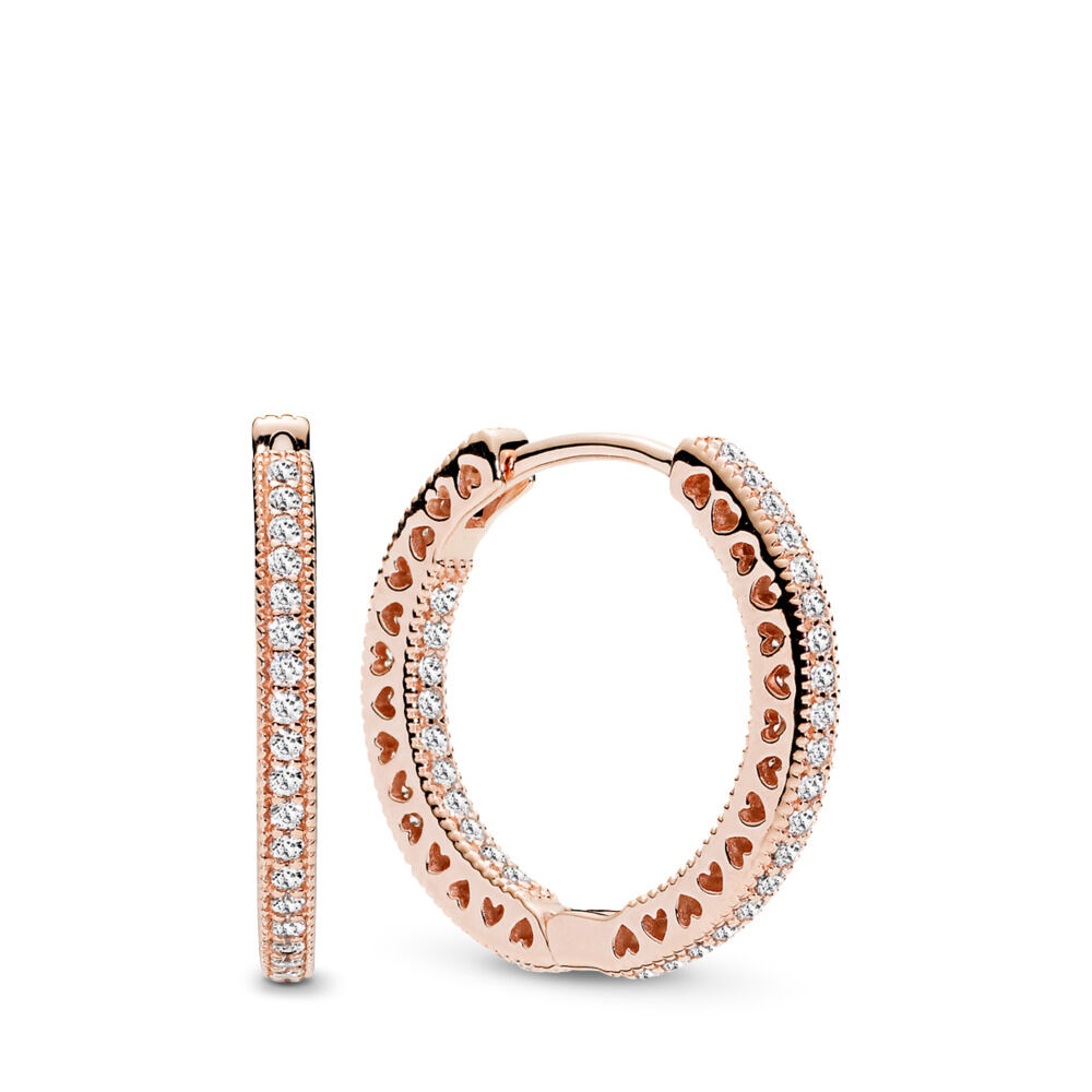 Sparkle & Hearts Hoop Earrings | Rose gold plated | Pandora Canada