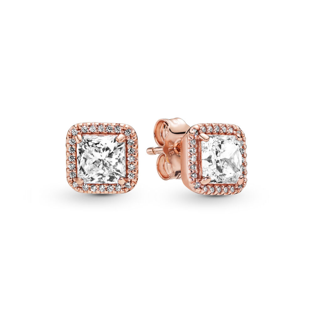 Square Sparkle Halo Stud Earrings | Rose gold plated | Pandora Canada