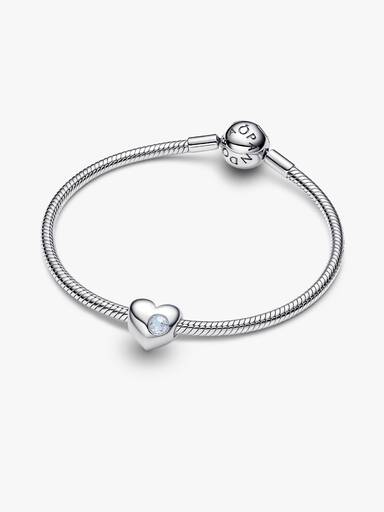 Engravable March Sea Aqua Blue Stone Heart Charm