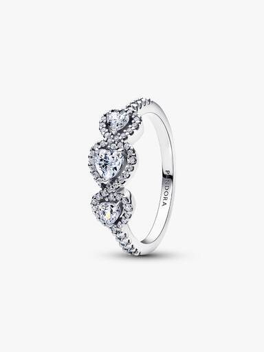Bague Trilogie de cœur avec halo