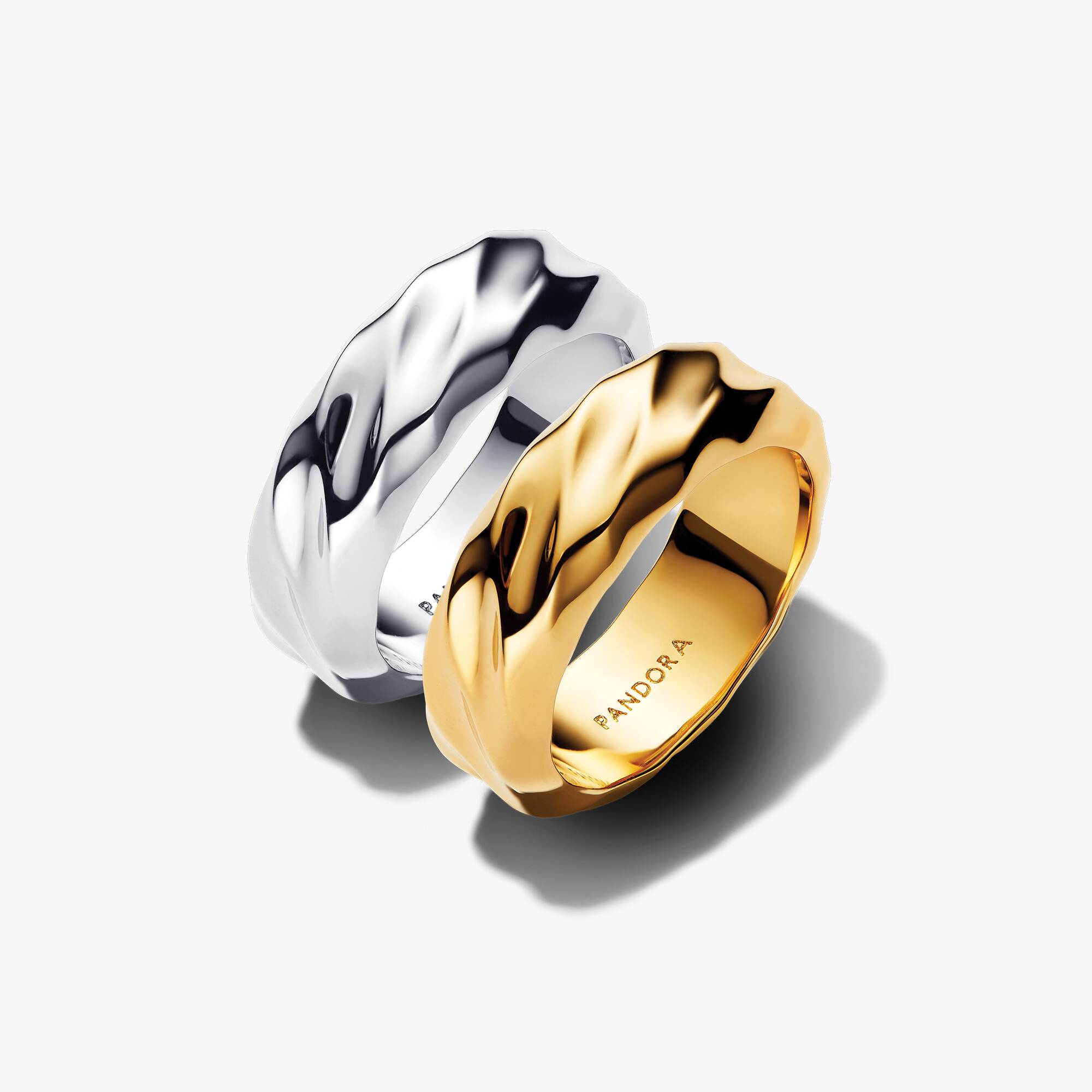 Two-tone Rippled Wide Band Ring Set