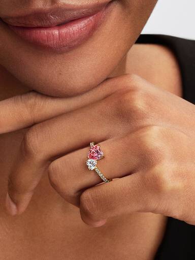 Bague scintillante Cœur double rose et incolore