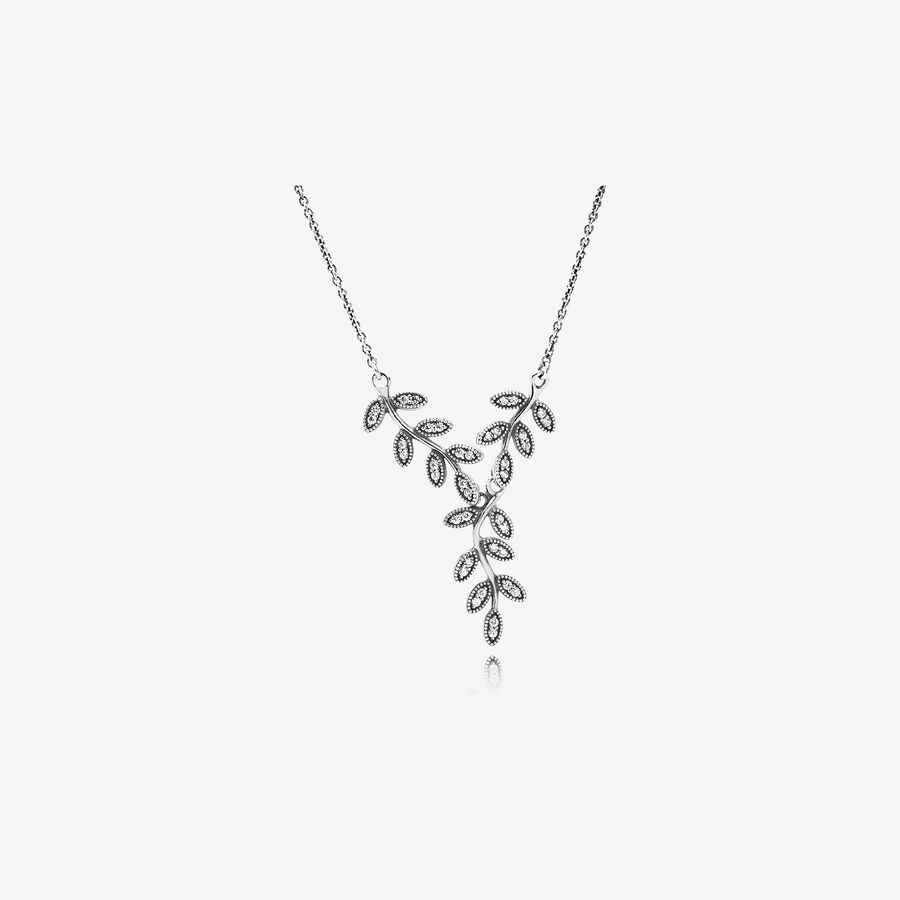 FINAL SALE - Sparkling Leaves Pendant Necklace, Clear CZ image number 0