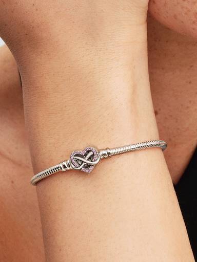 Sparkling Pink Infinity Heart Clasp Snake Chain Bracelet