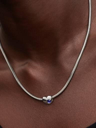 Engravable September Blue Stone Heart Charm