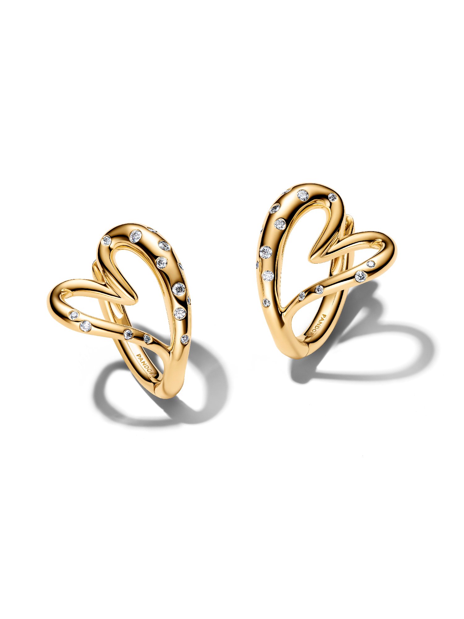 Organically Shaped Stone-Set Heart Hoop Earrings