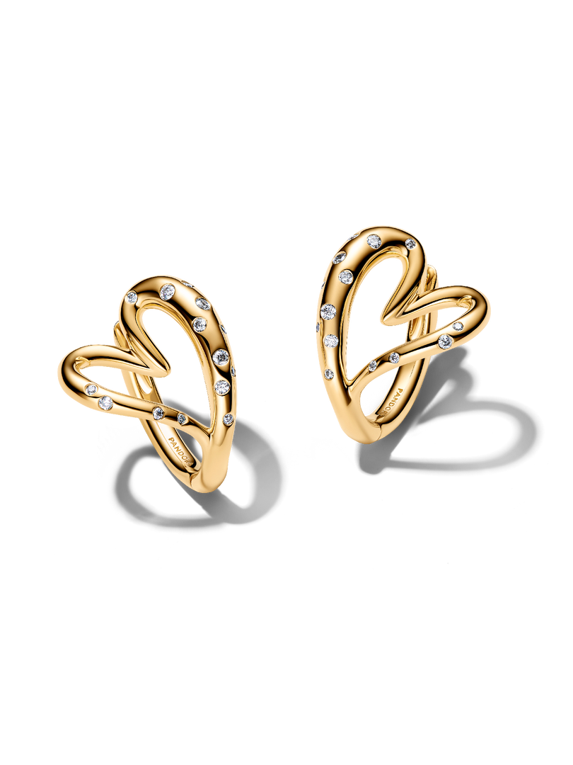 Organically Shaped Stone-Set Heart Hoop Earrings