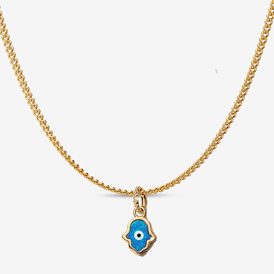 Opalescent Blue Hamsa Hand Charm Pendant Necklace Set image number 0
