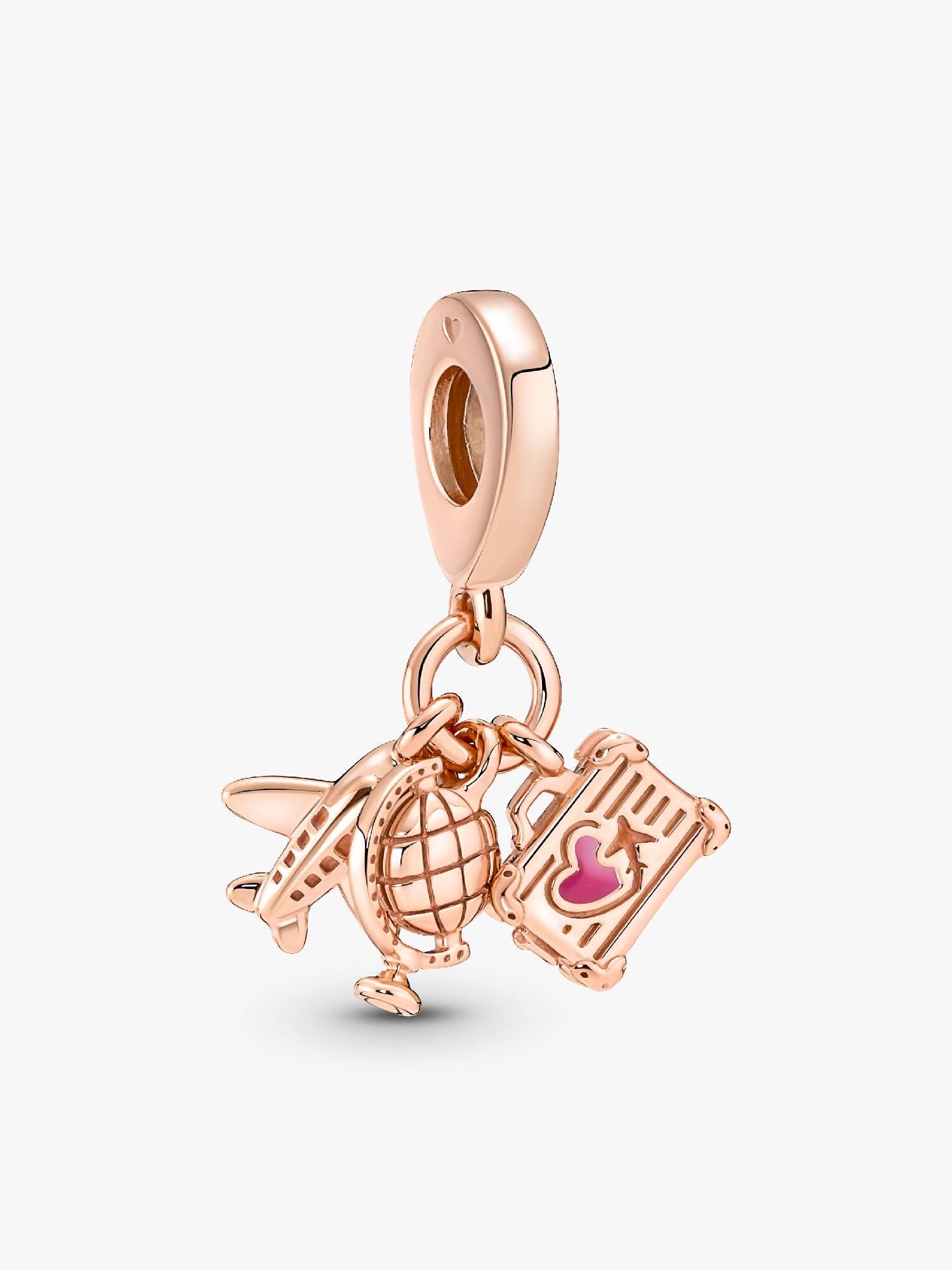 Charm-pendentif triple Avion, globe terrestre et valise