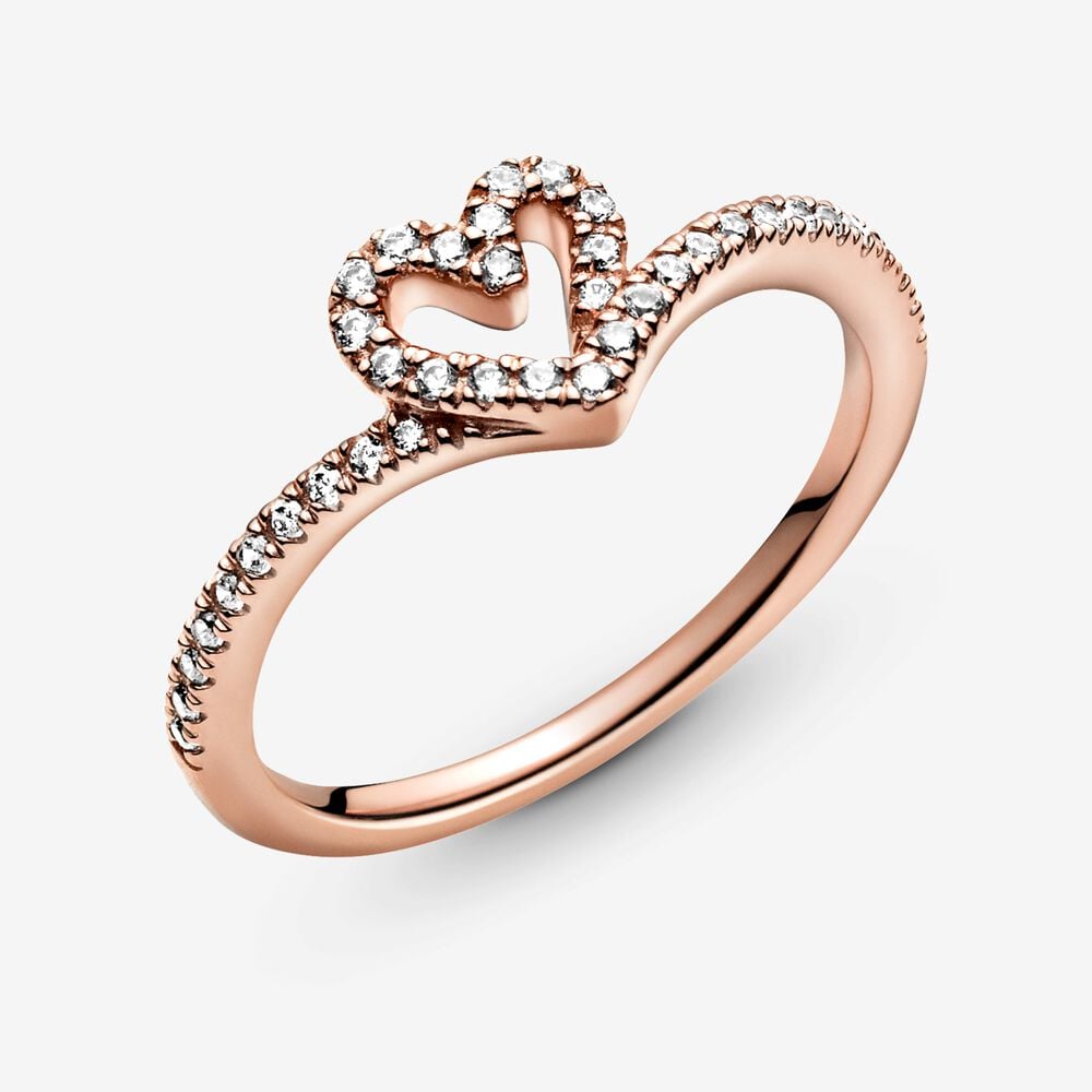 Sparkling Wishbone Heart Ring Rose gold plated Pandora Canada