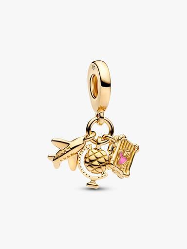 Charm-pendentif triple Avion, globe terrestre et valise