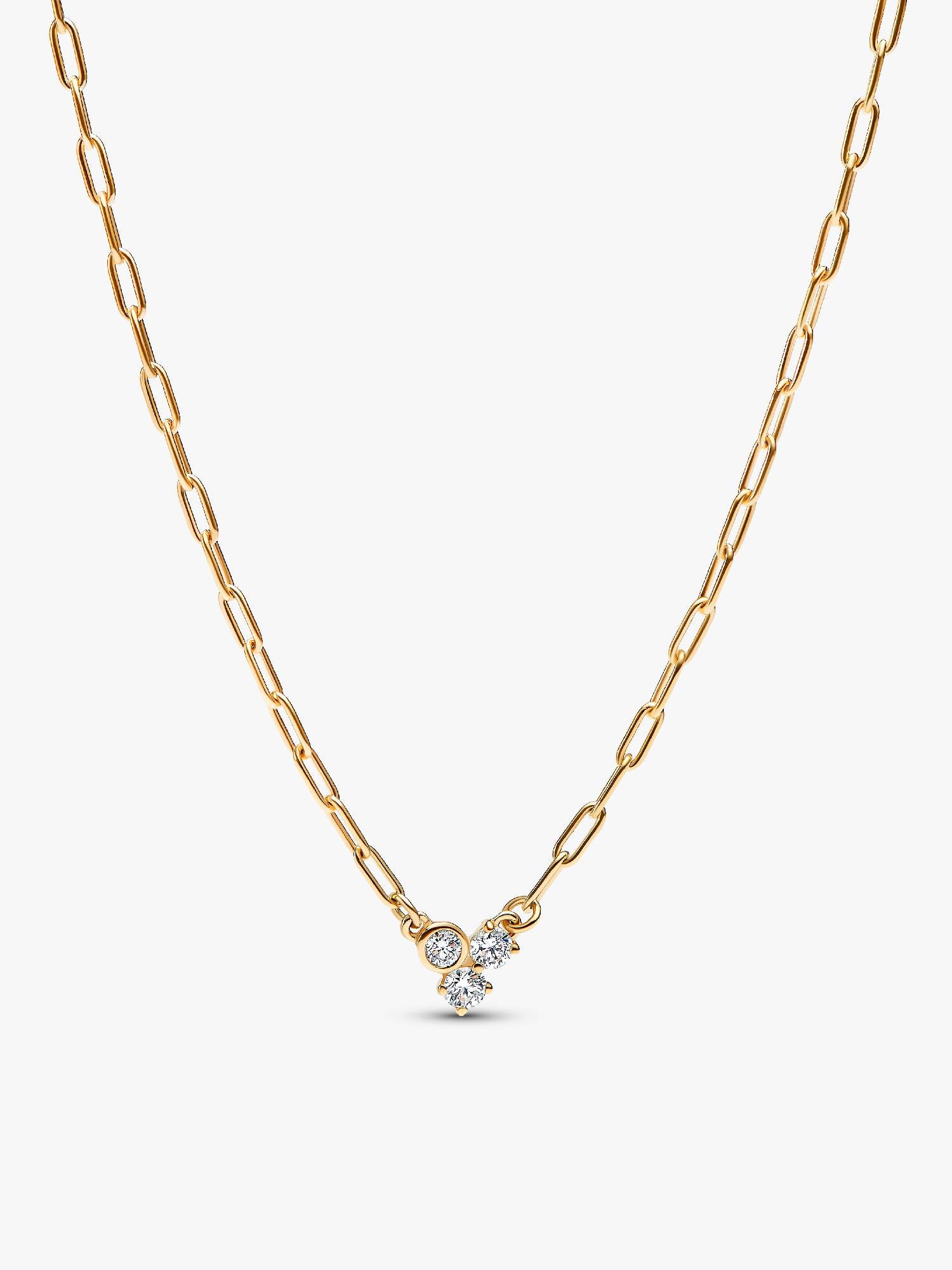 Collier à chaîne trombone avec diamants créés en laboratoire en serti à grappe Pandora Era