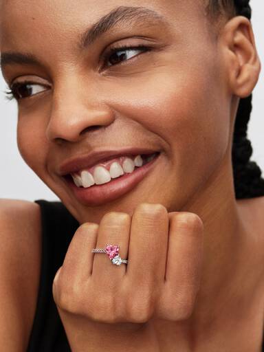 Bague scintillante Cœur double rose et incolore